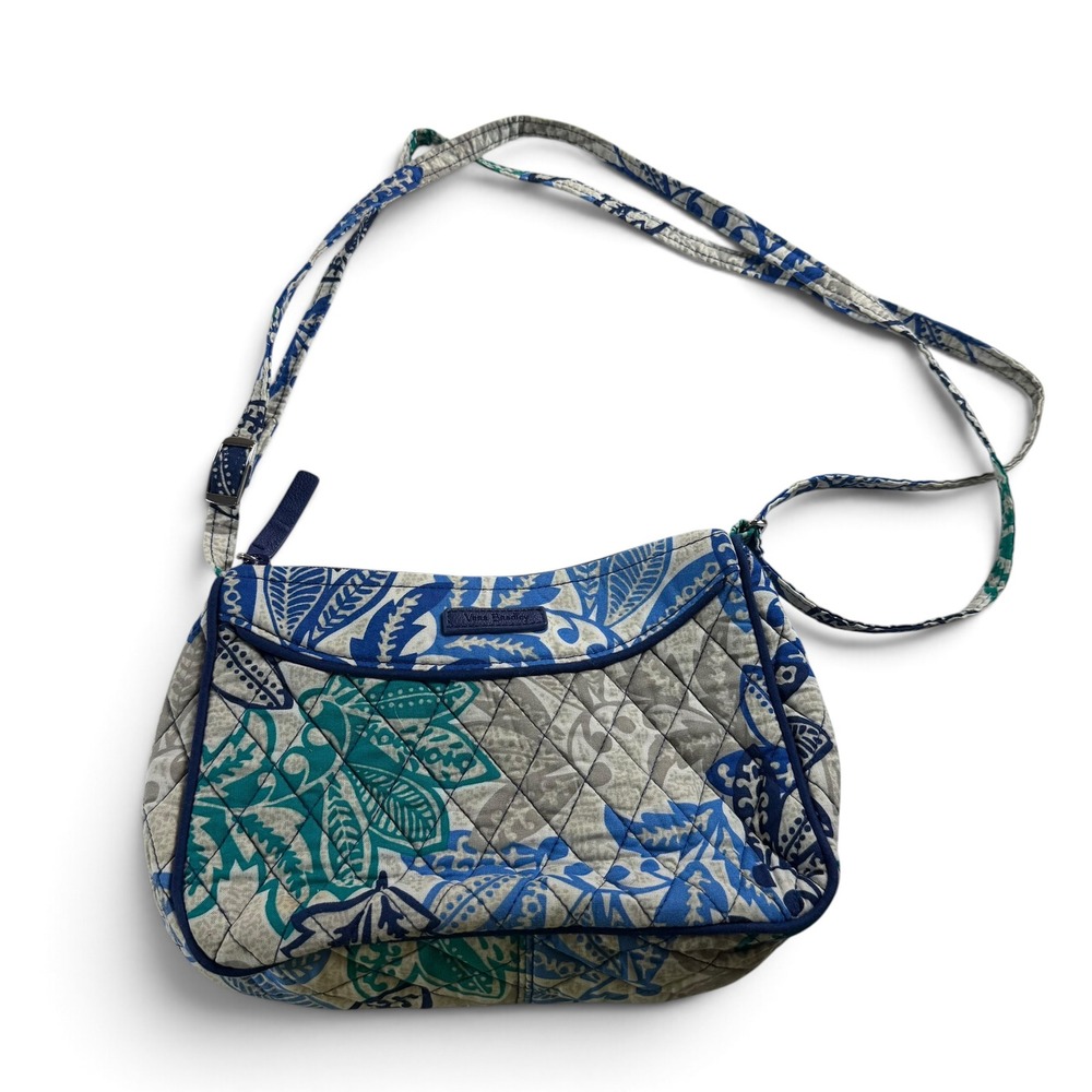 Vera Bradley Quilted Cotton Crossbody Bag Blue Teal Floral Paisley Santiago